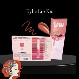 Kylie Cosmetics Glossy Lip Kit - Coral + Matte Liquid lipstick sample kit.